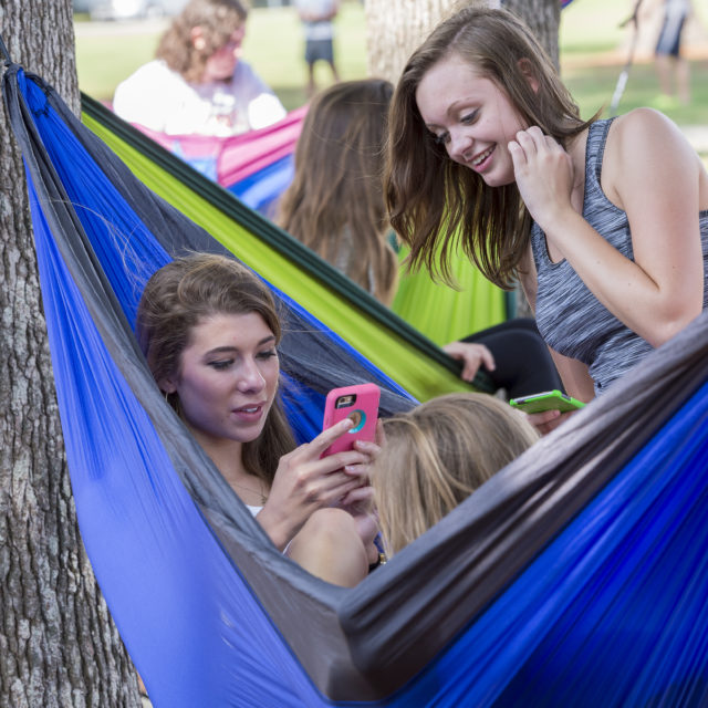 image of students in hammock on campus