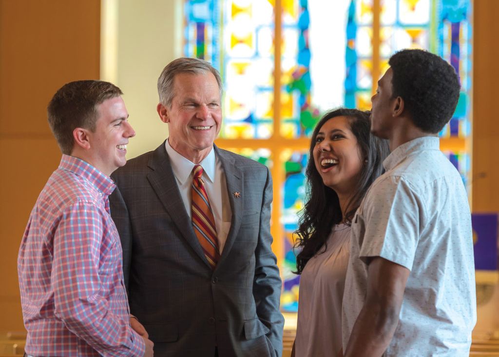 image of Campbell President Dr. Creed with students