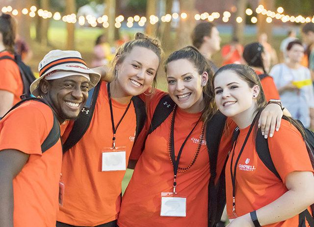 Students pose for a photo during orientation.