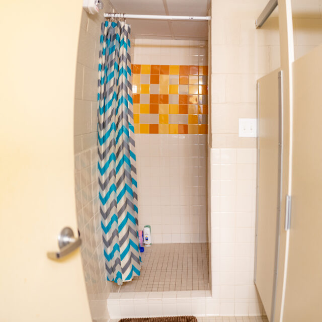 Interior image of a Burkot Hall walk-in shower.