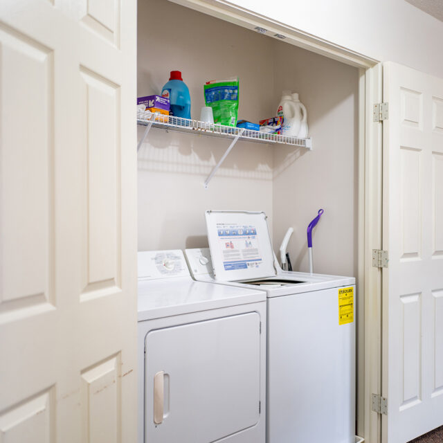 Image of a laundry closet inside a Faculty Memorial Commons apartment