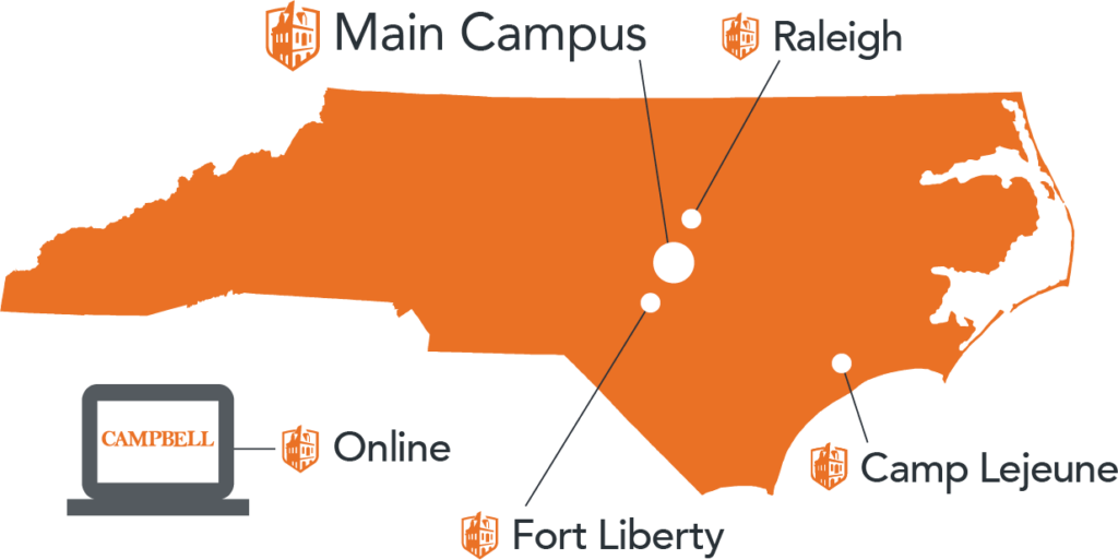 Map of Campbell University Campuses in North Carolina