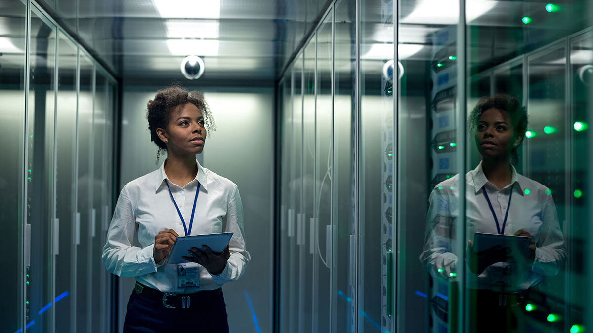 image of woman in a server room