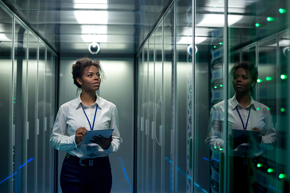 image of woman in a server room