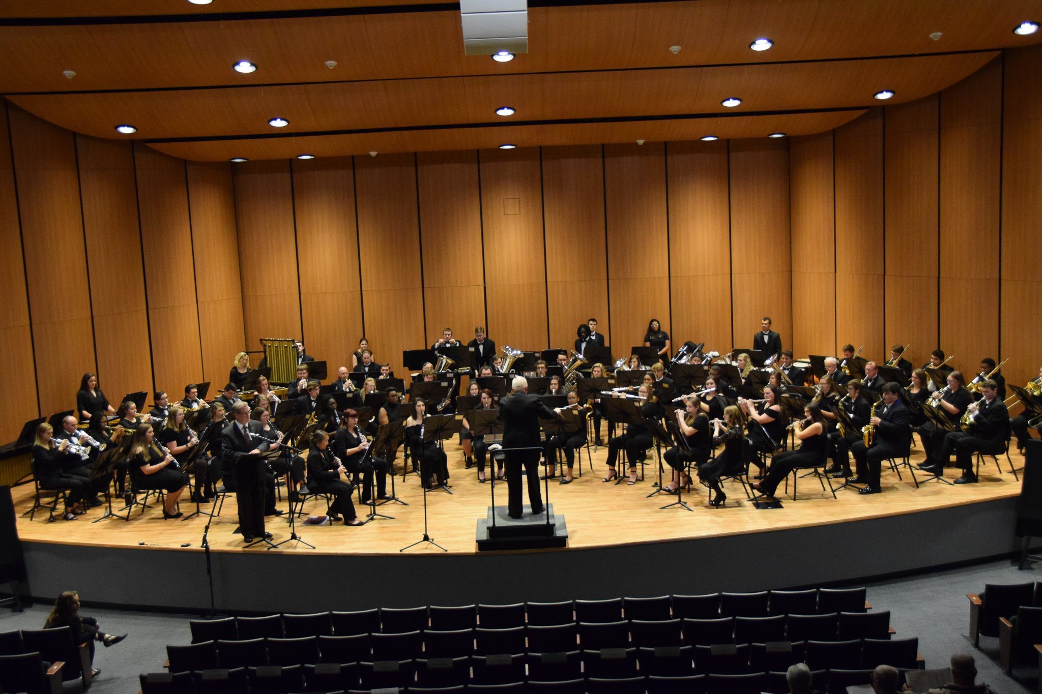 Campbell University Wind Ensemble group shot at the Hobson Performance Center in the Fall of 2019