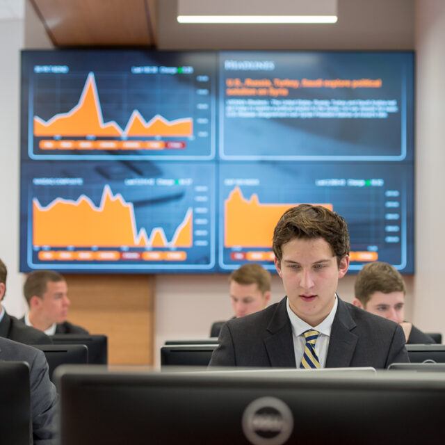 student in stock room environment lab
