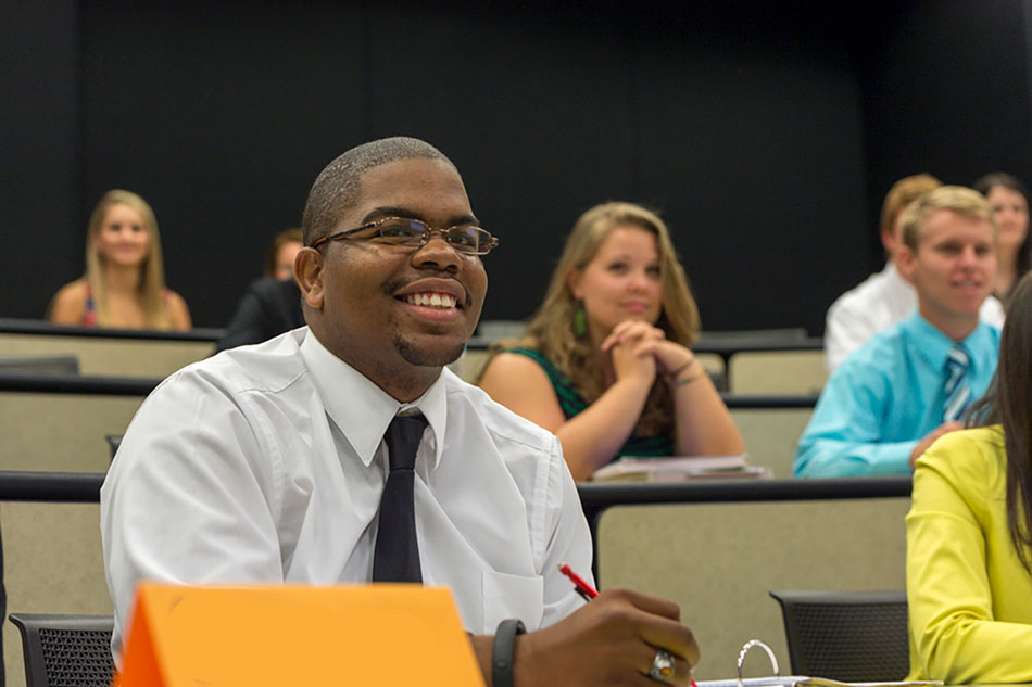 image of business student in class