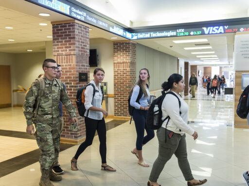 students walking on campus