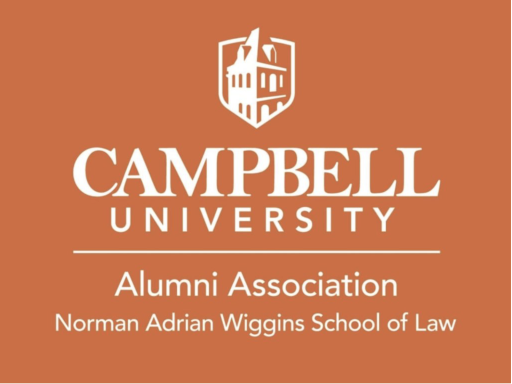 Law Alumni Association logo with white lettering on orange background