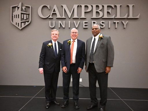 2025 Distinguished Alumni posing for photo (left to right: Luther Starling Jr., Tim Stevens and Cordell Wise)
