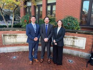 Coach Patrick Wilson and advocates Darren Stephens ‘26 and Alexandra Rye ‘27 in Washington, D.C.