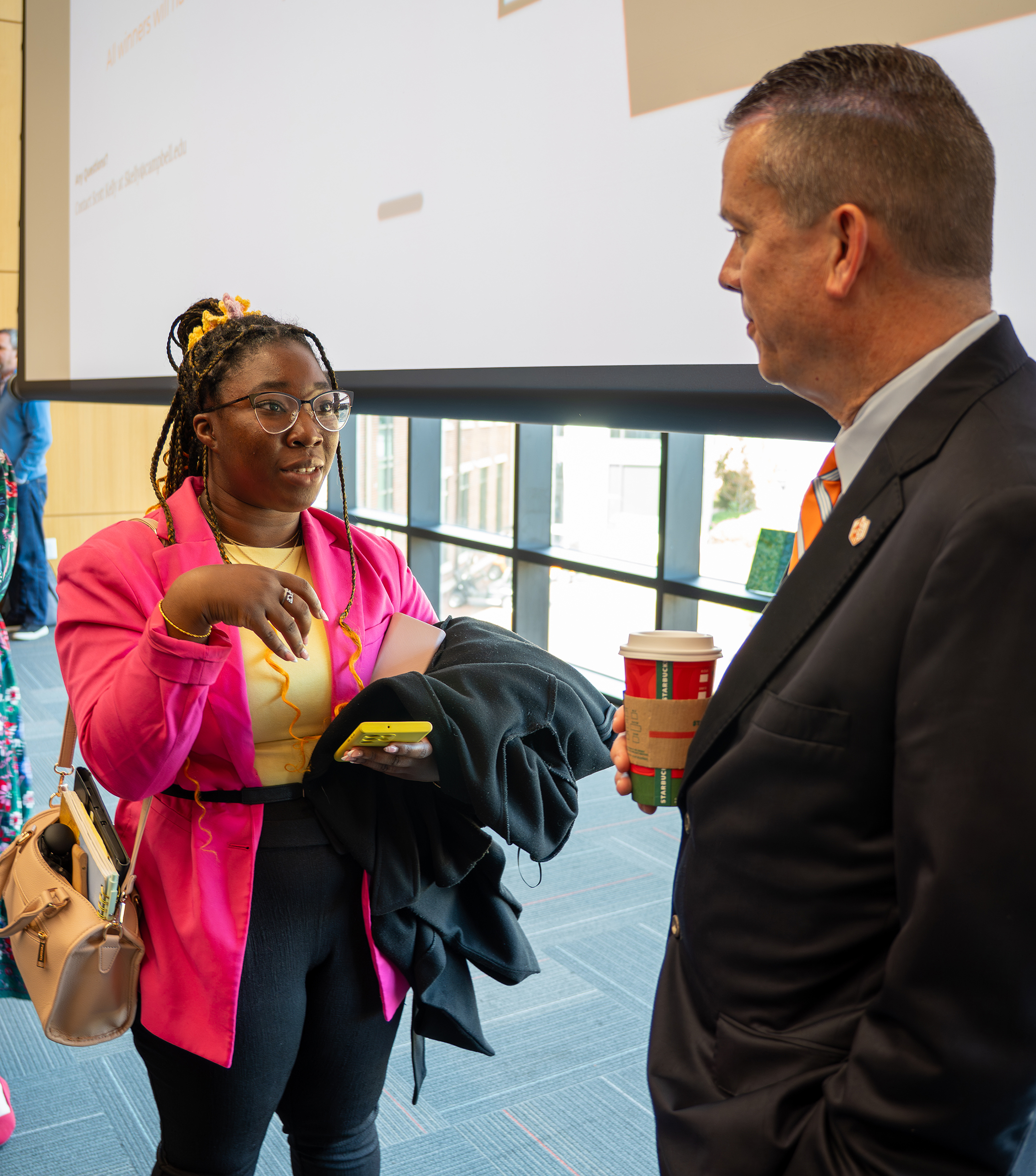 President Downs with student