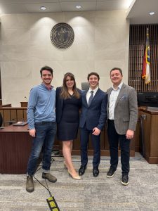 Photo of NTC Regional Trial Advocates Team 1 and coaches Jacob Morse '17 and Austin Graham '25
