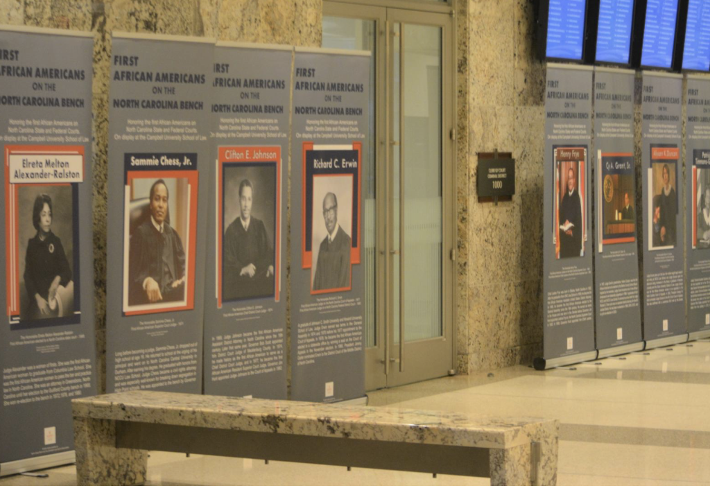 Photo of banners on display at Wake County Justice Center