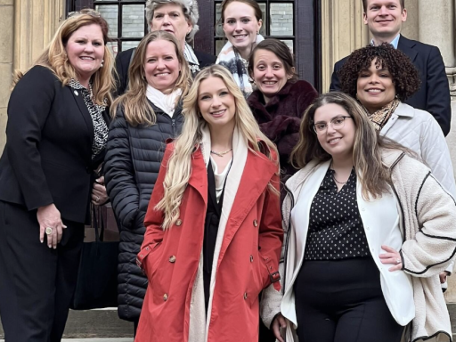 Photo of Campbell Law students and NC judges posing in front of Nottingham Law School
