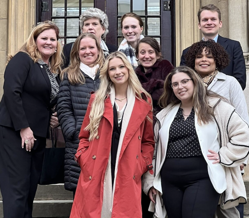 Photo of Campbell Law students and NC judges posing in front of Nottingham Law School