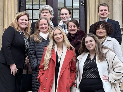 Photo of Campbell Law students and NC judges posing in front of Nottingham Law School