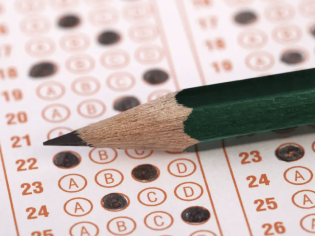 Photo of exam sheet with pencil