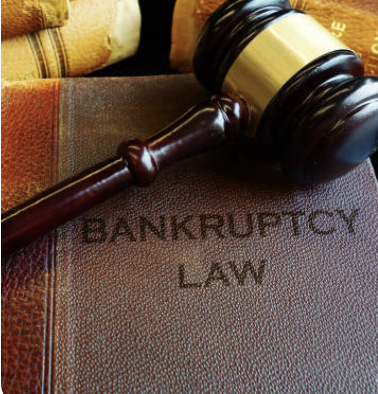 Photo of a Bankruptcy Law book cover with a judge's gavel on it