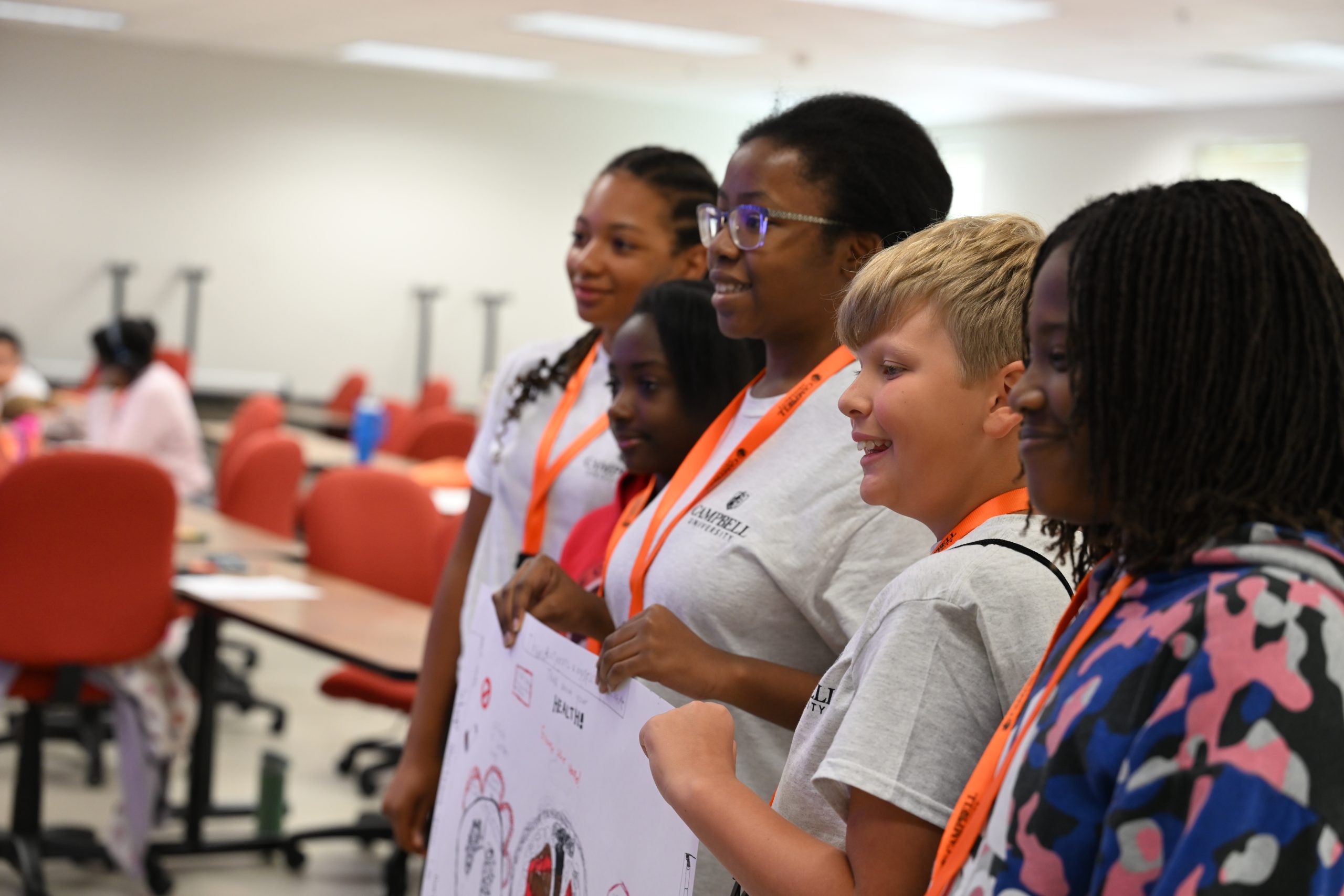 Middle school STEM Camp participants present their group's project during a classroom activity at Campbell University.