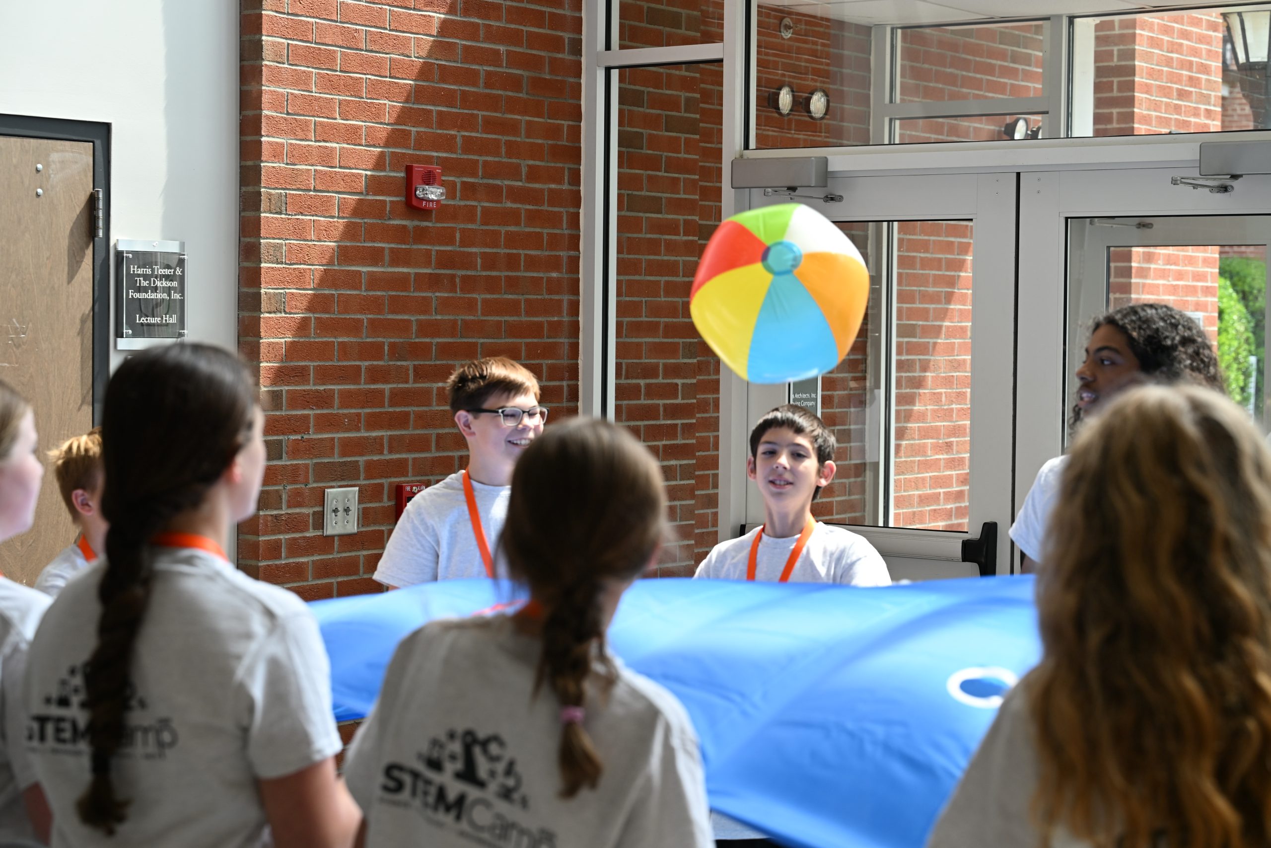 Middle school STEM Camp participants work together during a team-building activity at Campbell University.