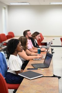 Students listing to presentation