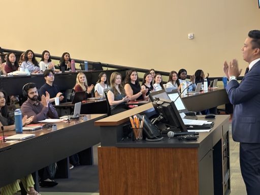 Dr. Tolentino speaks with students at Campbell's medical school