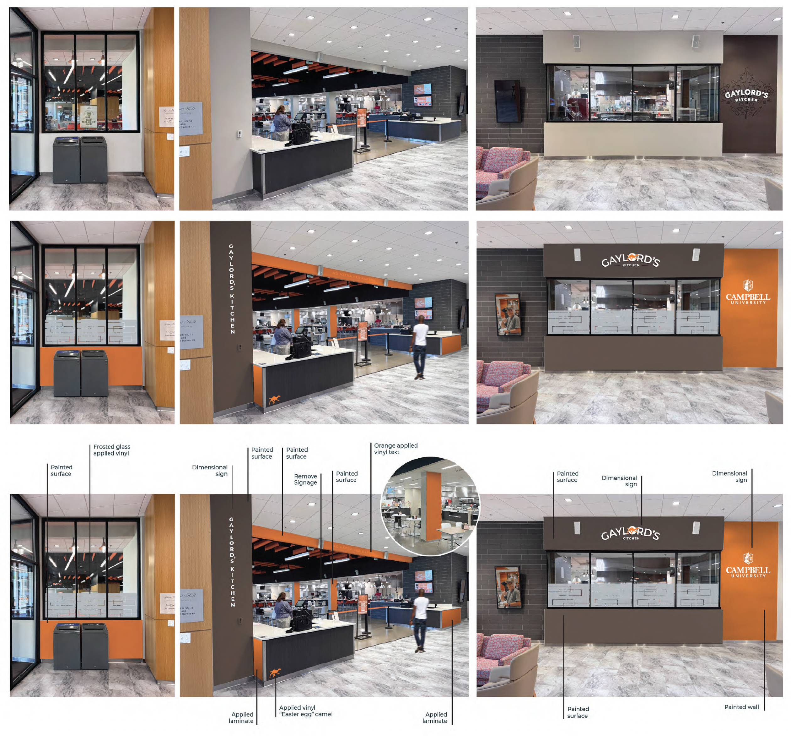 Images showing the design changes at Gaylord's Kitchen