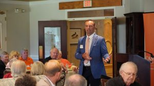 Campbell men’s basketball head coach Jimmie Williams speaks to Golden Club alumni during the annual Golden Club Luncheon at Raleigh Country Club.
