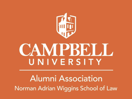 Campbell Law Alumni Association logo with white lettering on orange background