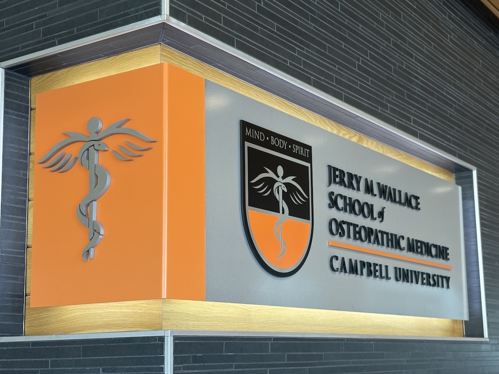 Photo of Campbell medical school wall logo