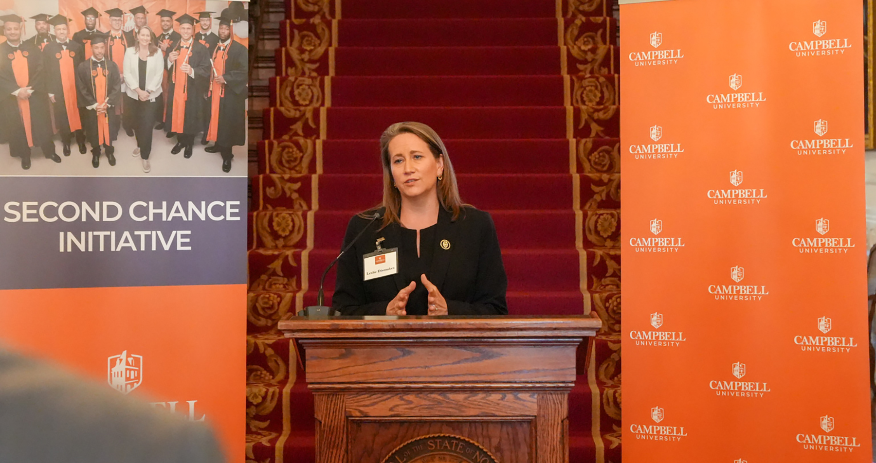 Leslie Dismukes, secretary of the Department of Adult Correction, speaks at the Executive Mansion in Raleigh.