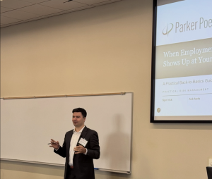 Photo of Zack Anstett '18 presenting at annual Alumni Association CLE
