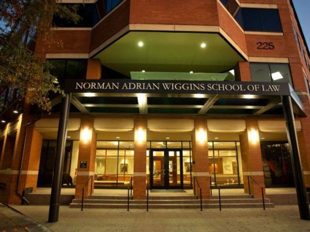 Photo of the front doors of the law school