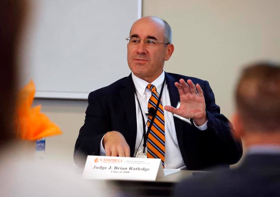 Photo of a Campbell Law alumnus speaking at the Alumni Association's annual CLE
