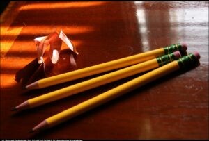 Photograph of sharpened pencils and shavings