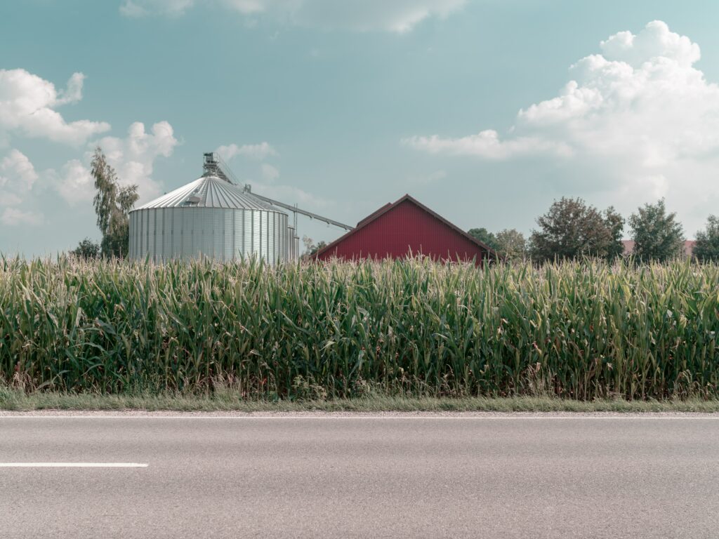 barn with a silo