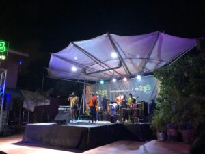 Photo of a local band of women playing on stage in Accra, Ghana