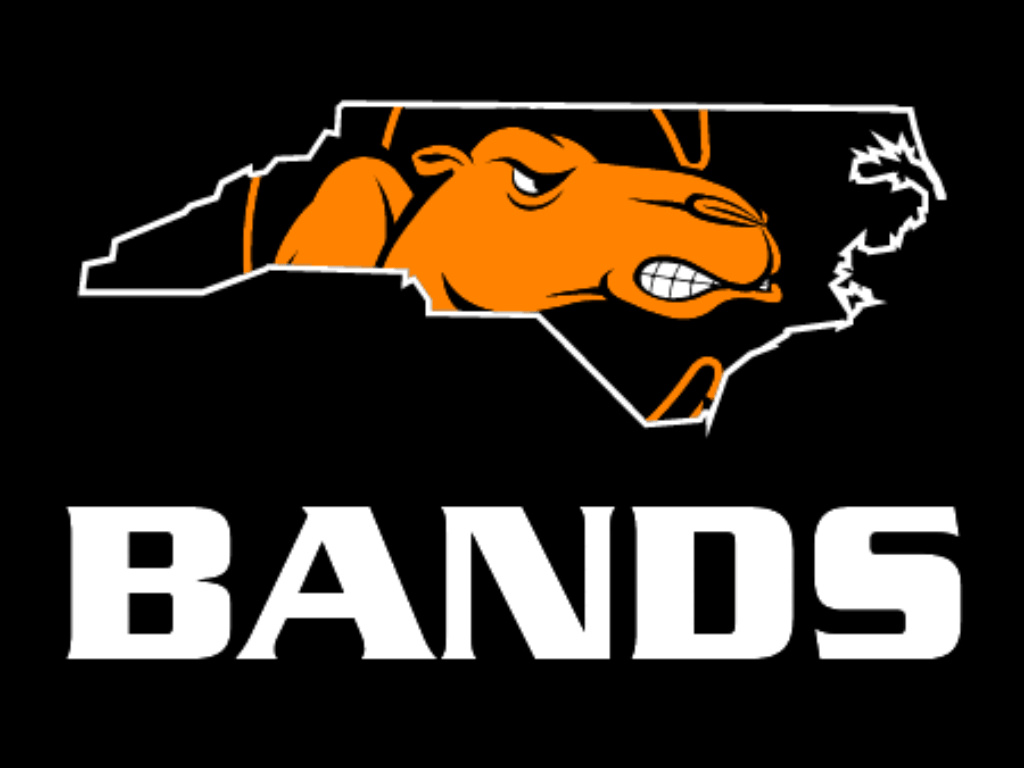 State of North Carolina Outline with Campbell Logo in middle with bands under it