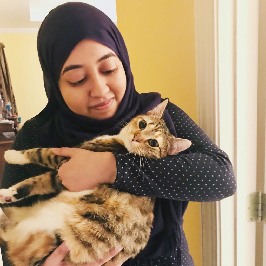 female student with cat