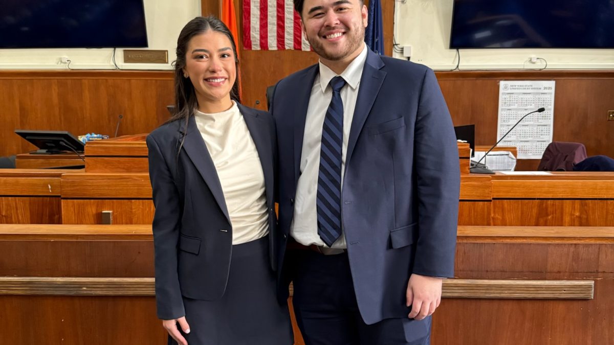 Photo of Campbell Law advocates Keriann Rodriguez and David Olshinski at First Chair Competition in Long Island, NY