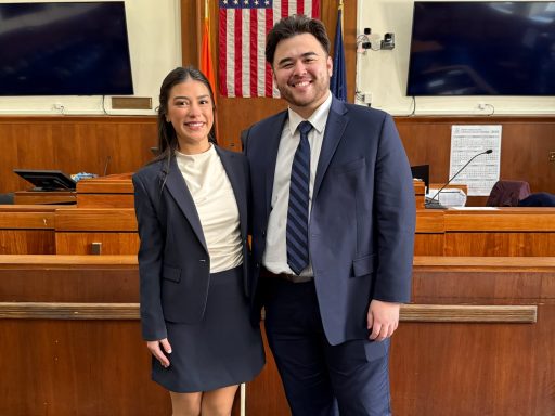 Photo of Campbell Law advocates Keriann Rodriguez and David Olshinski at First Chair Competition in Long Island, NY