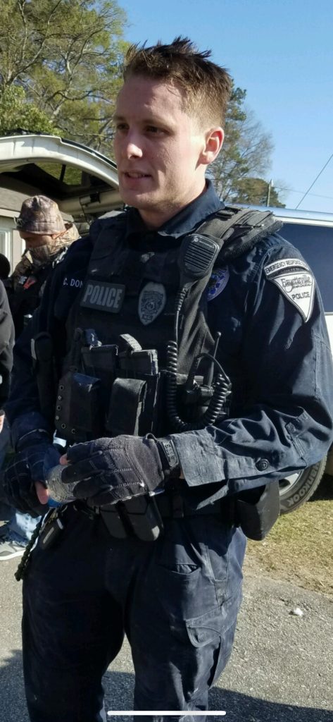 Christopher Donovan in police gear.