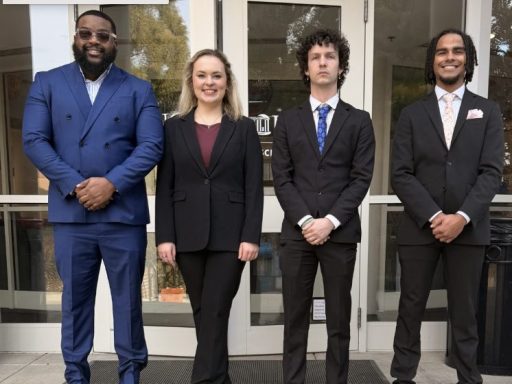 Photo of Campbell Law 1L advocates Jay Hawkins, Abby Vaught, Clinton Jones and JD Peebles, who participated in UNC Law's Kilpatrick 1L Mock Trial Competition in 2026